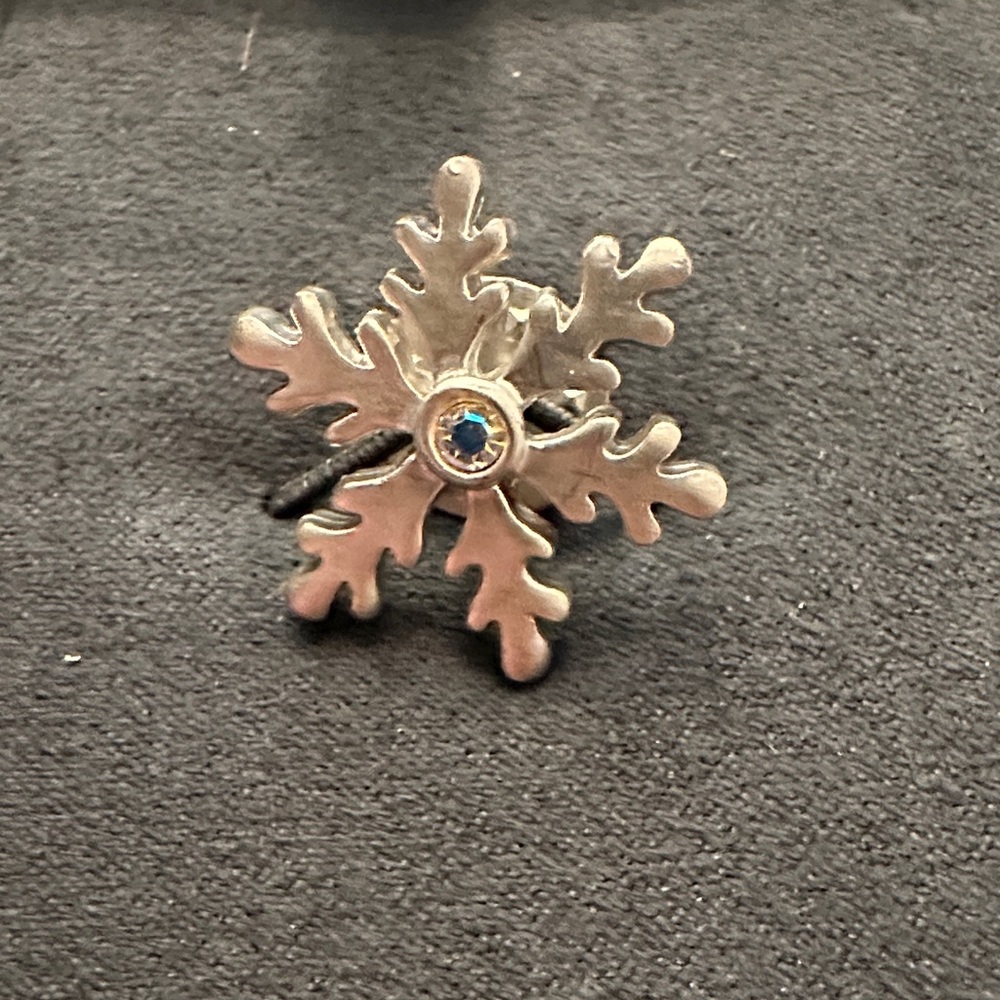 Silver Snowflake Brooch with Blue Gem